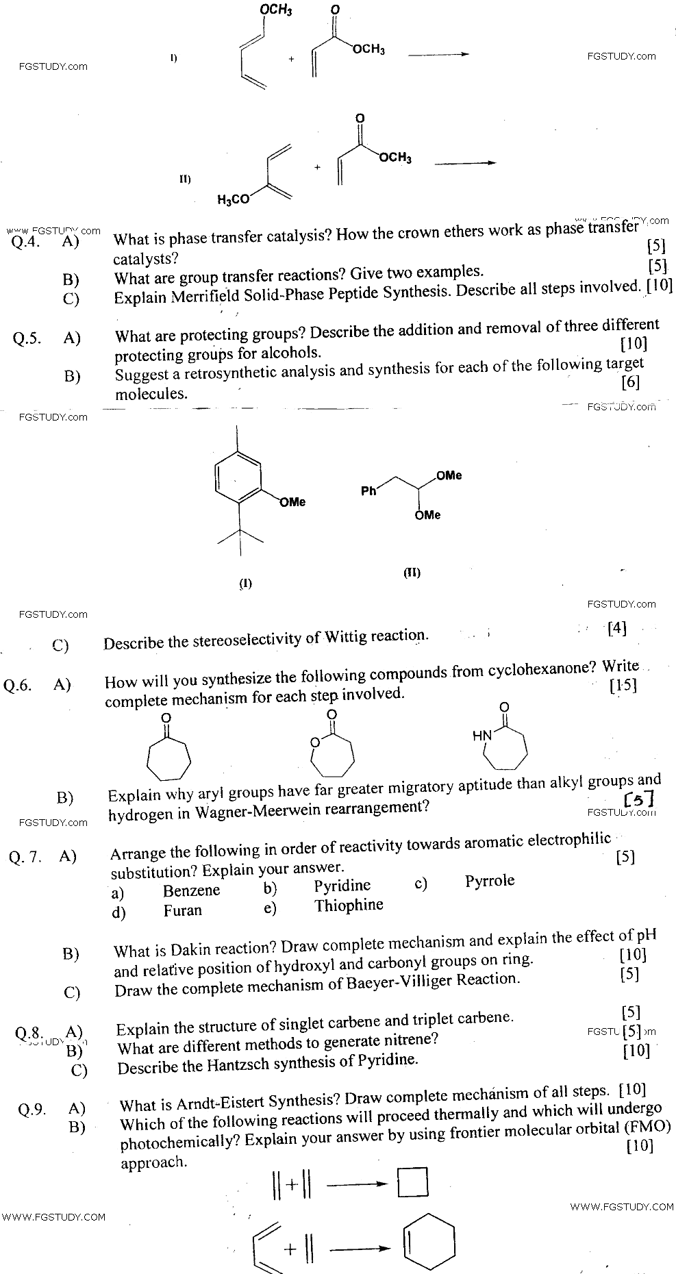 MSc Part 2 Chemistry Organic Chemistry Past Paper 2019 Punjab University Subjective