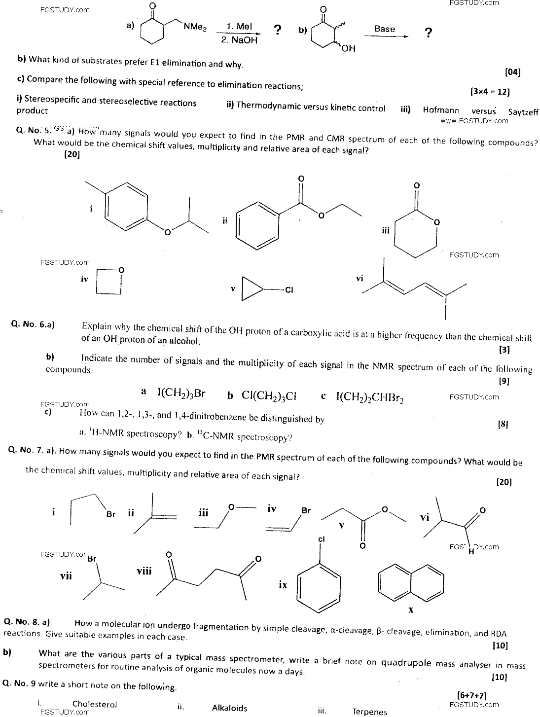 MSc Part 2 Chemistry Organic Chemistry Past Paper 2019 Punjab University Subjective