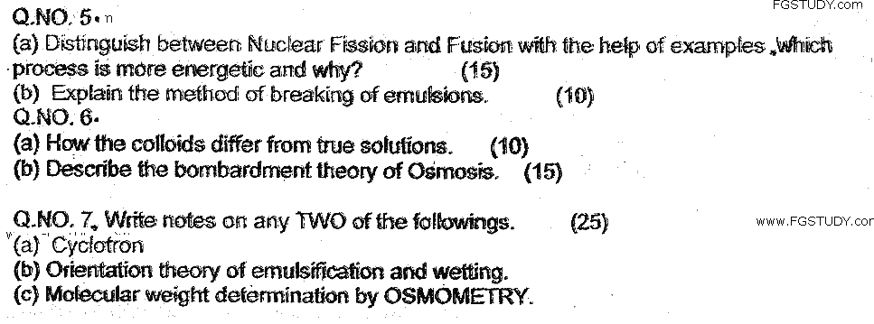 MSc Part 2 Chemistry Physical Chemistry Past Paper 2019 Punjab University Subjective