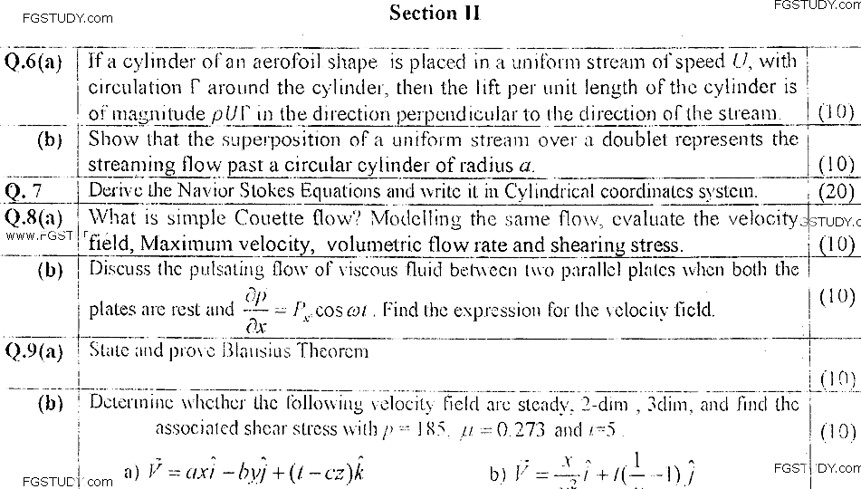 MSc Part 2 Mathematics Fluid Mechanics Past Paper 2018 Punjab University Subjective