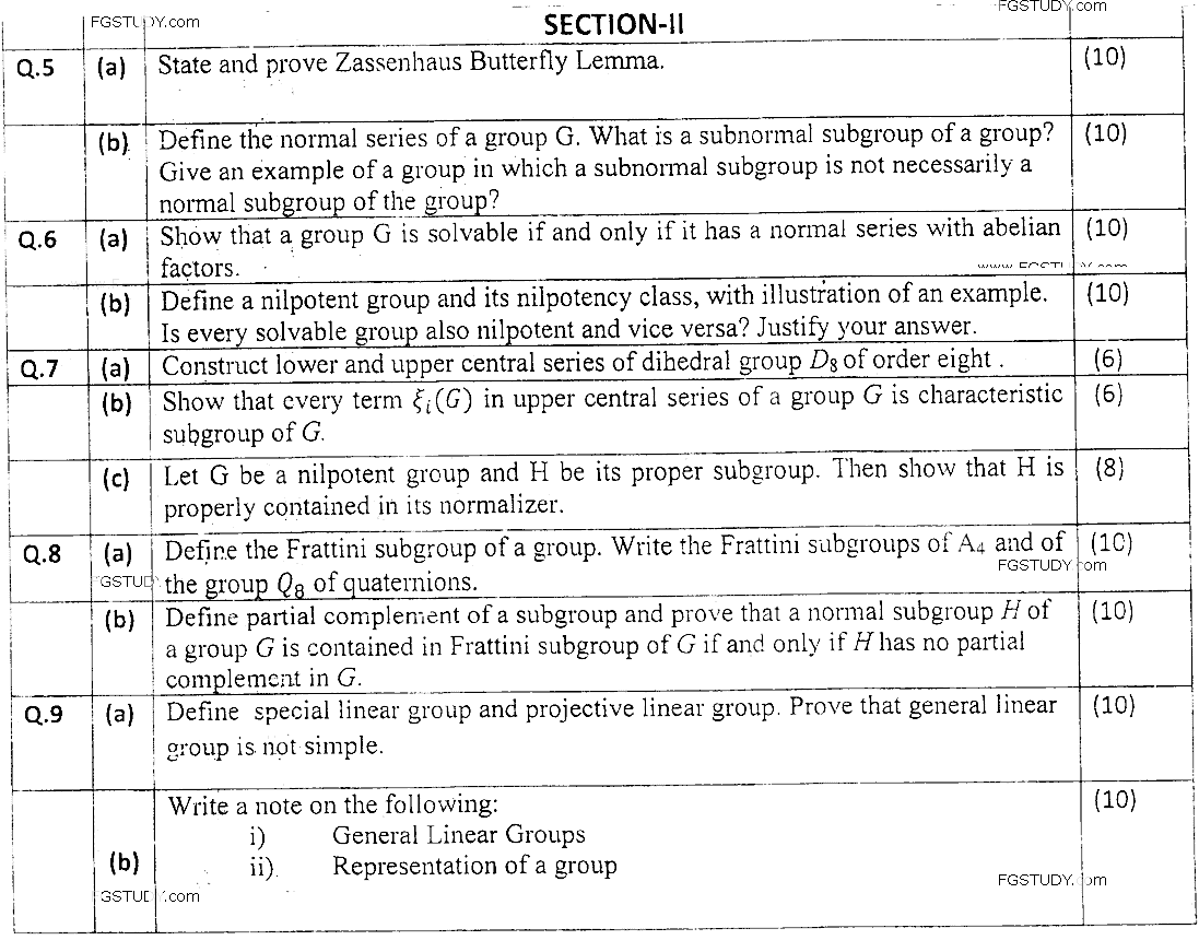 MSc Part 2 Mathematics Group Theory Past Paper 2019 Punjab University Subjective