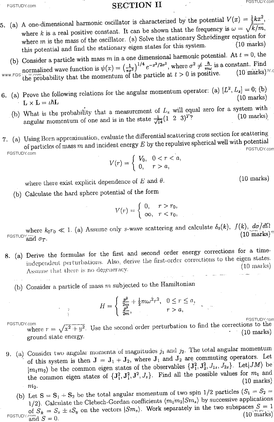 MSc Part 2 Mathematics Quantum Mechanics Past Paper 2018 Punjab University Subjective