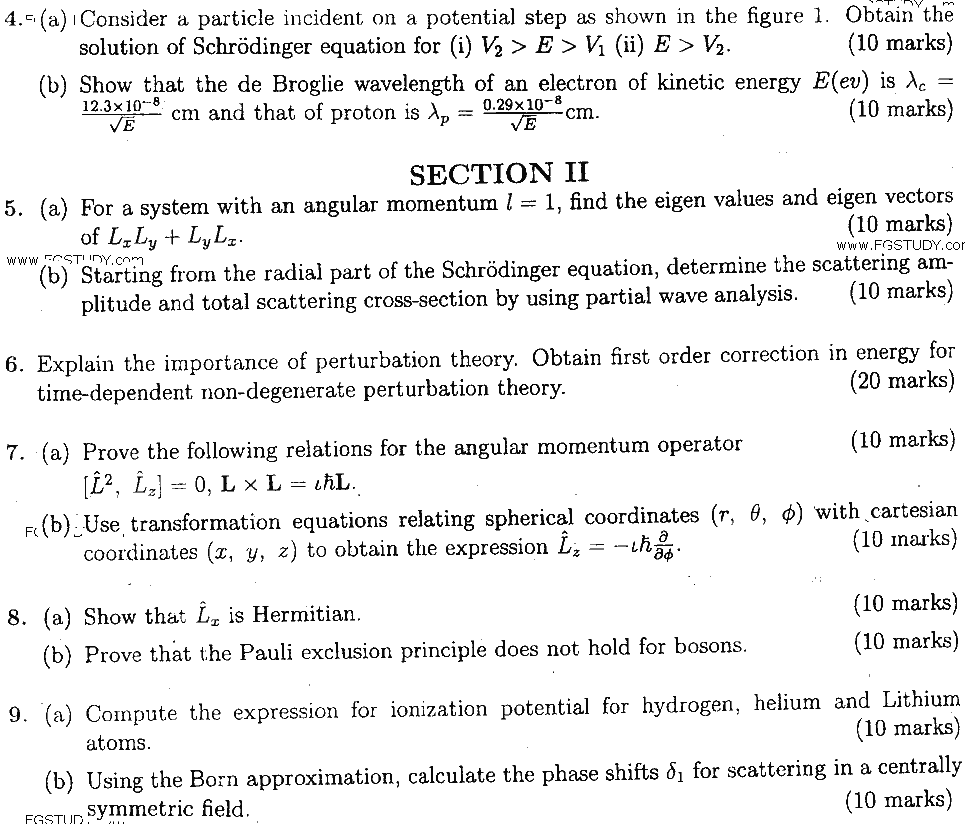 MSc Part 2 Mathematics Quantum Mechanics Past Paper 2019 Punjab University Subjective