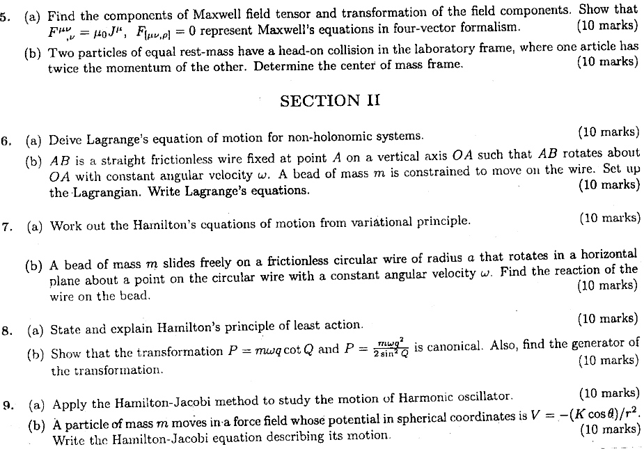 MSc Part 2 Mathematics Special Theory Of Relativity And Analytical Dynamics Past Paper 2019 Punjab University Subjective