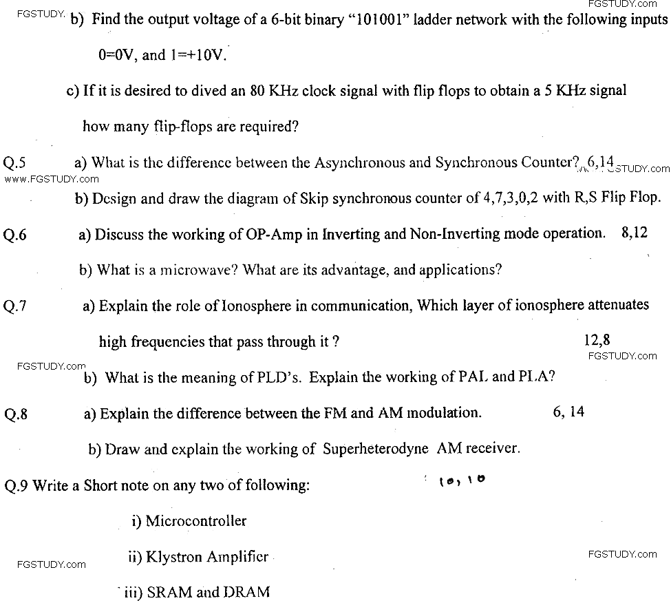 MSc Part 2 Physics Advance Electronics Past Paper 2018 Punjab University Subjective