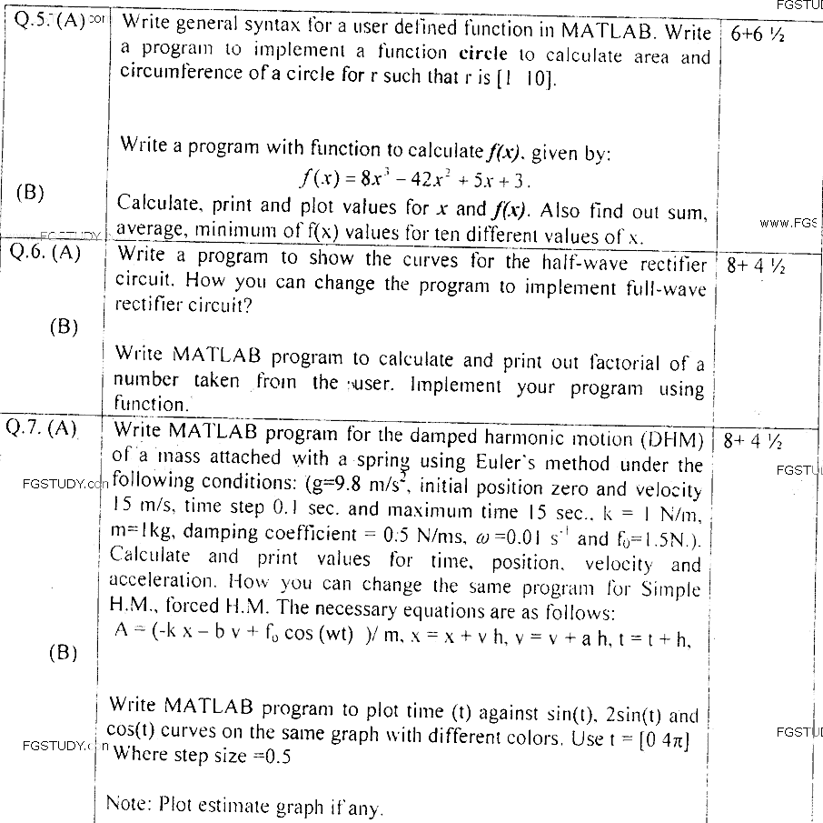 MSc Part 2 Physics Computational Physics Past Paper 2019 Punjab University Subjective