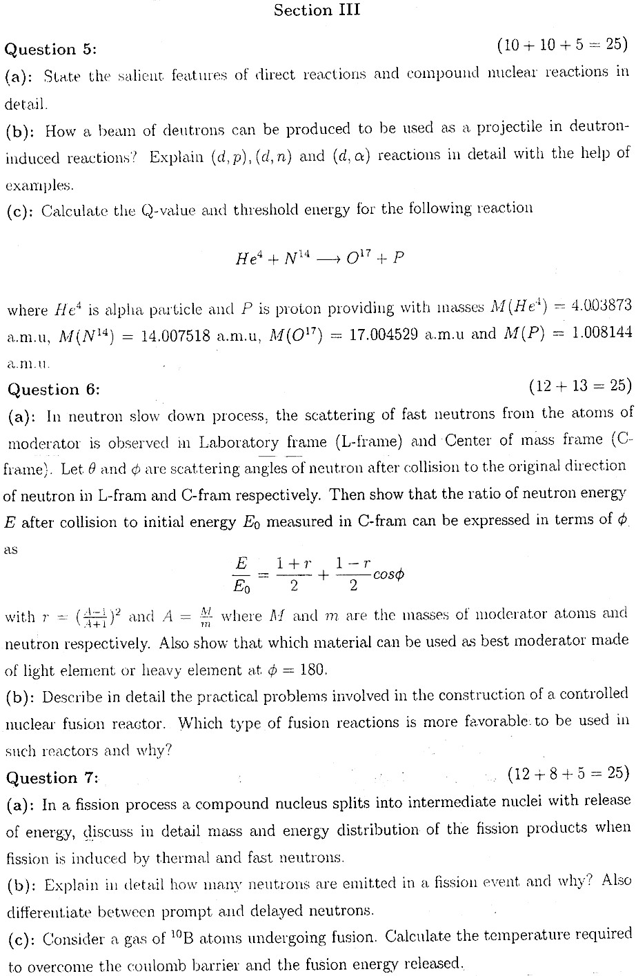 MSc Part 2 Physics Nuclear Physics Past Paper 2019 Punjab University Subjective