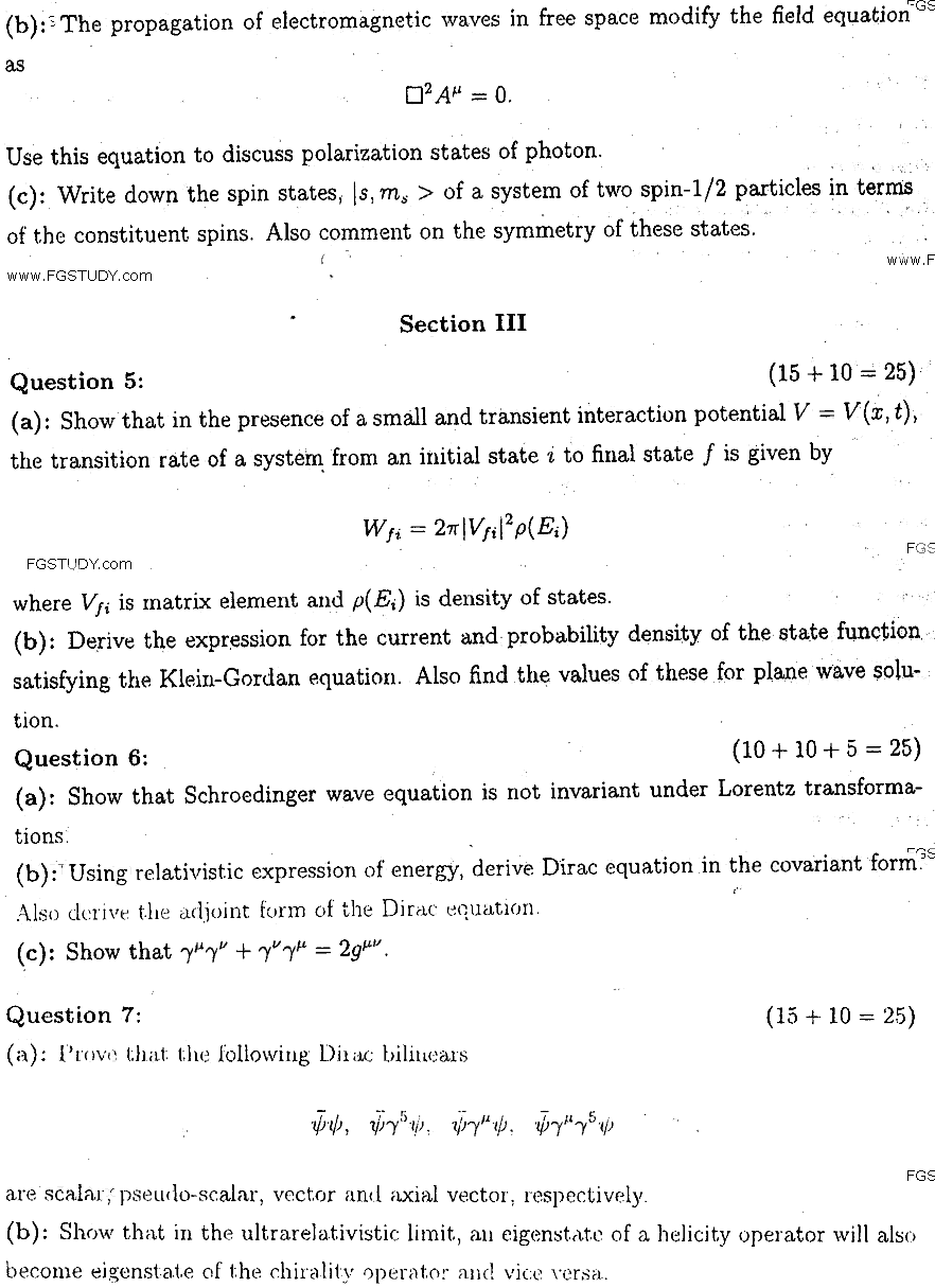 MSc Part 2 Physics Particle Physics 1 Past Paper 2018 Punjab University Subjective