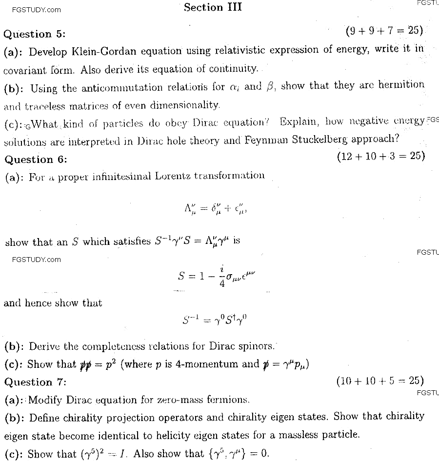 MSc Part 2 Physics Particle Physics 1 Past Paper 2018 Punjab University Subjective
