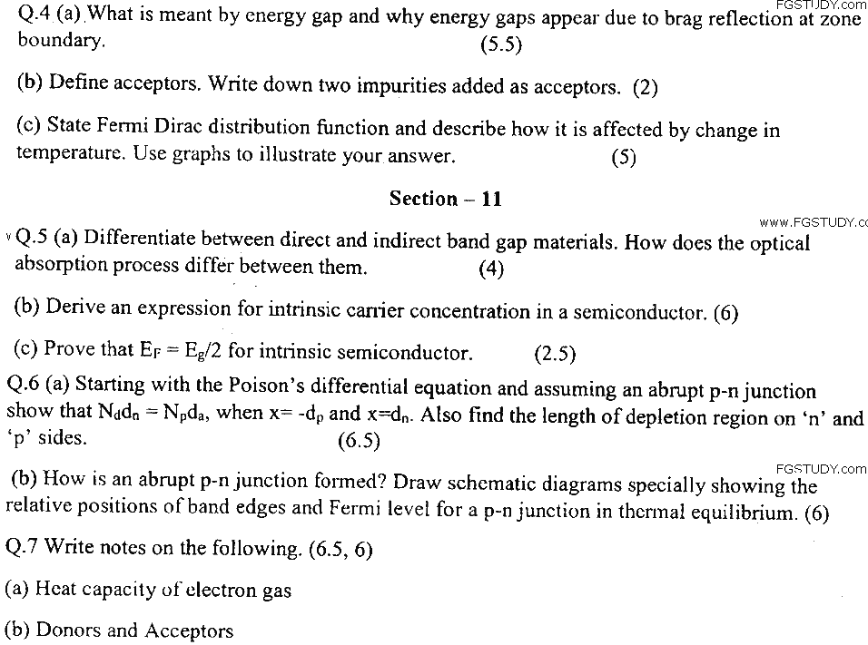 MSc Part 2 Physics Solid State Physics 2 Past Paper 2019 Punjab University Subjective