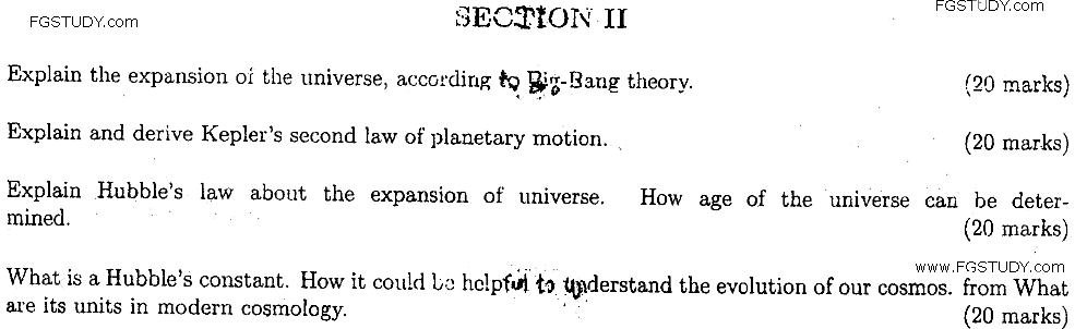 MSc Part 2 Space Science Astrophysics And Cosmology Past Paper 2019 Punjab University Subjective