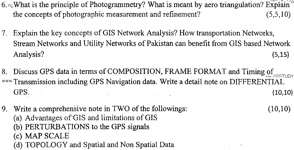 MSc Part 2 Space Science Geographic Information System Past Paper 2019 Punjab University Subjective