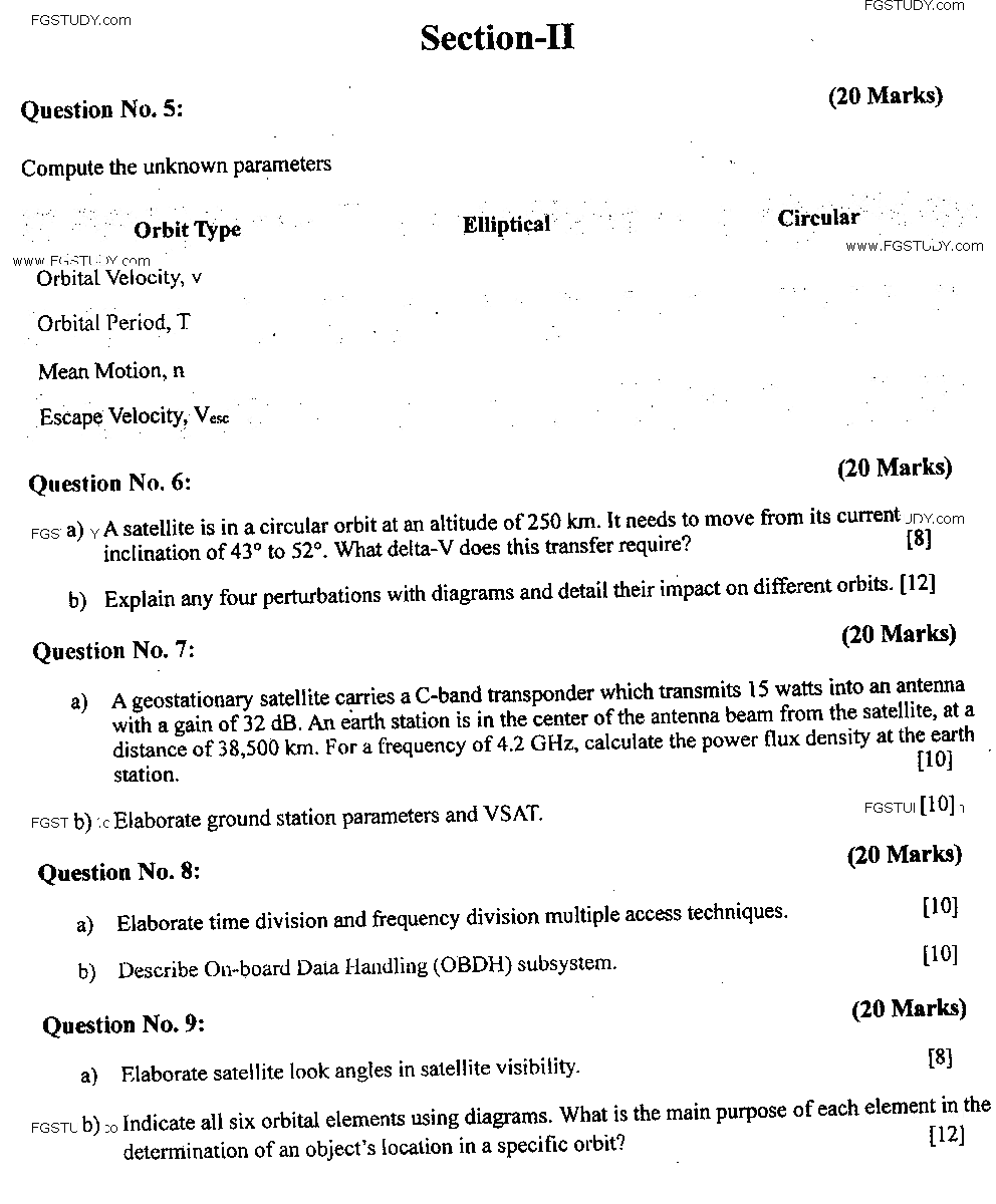 MSc Part 2 Space Science Telecommunication And Satellite Communication Past Paper 2018 Punjab University Subjective