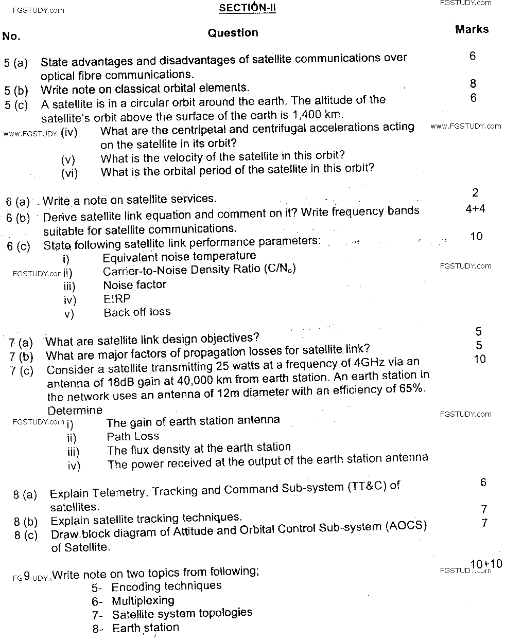 MSc Part 2 Space Science Telecommunication And Satellite Communication Past Paper 2019 Punjab University Subjective