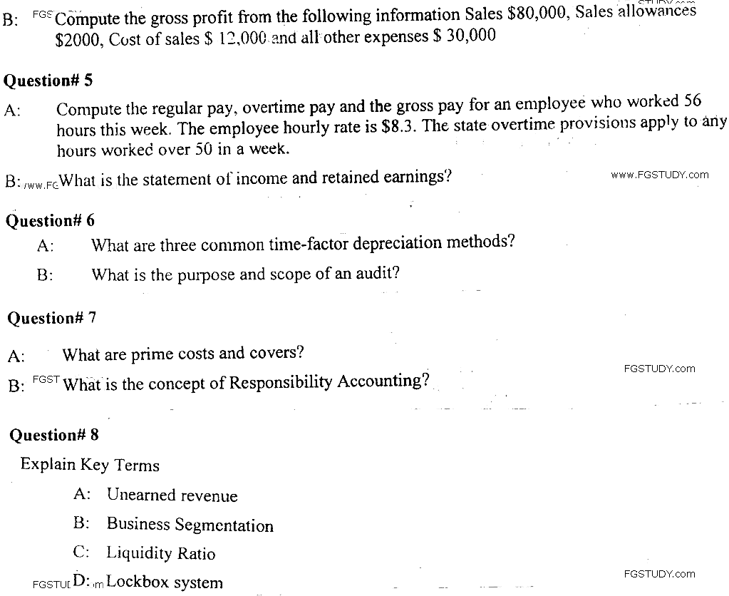 MSc Part 2 Tourism And Hospitality Management Hotel Management Accounting Past Paper 2019 Punjab University Subjective