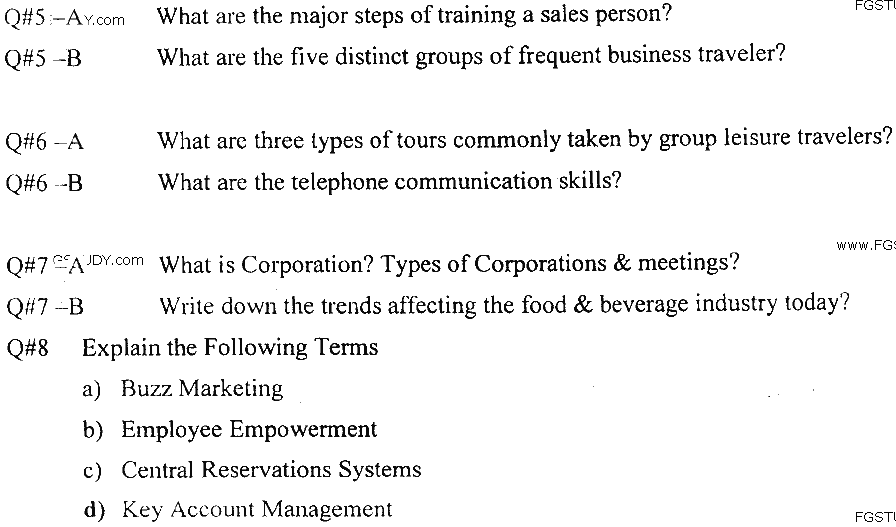 MSc Part 2 Tourism And Hospitality Management Marketing And Advertising Past Paper 2019 Punjab University Subjective