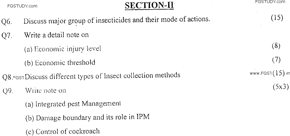 MSc Part 2 Zoology Classification Insects Pest Agriculture Pest Management Past Paper 2019 Punjab University Subjective