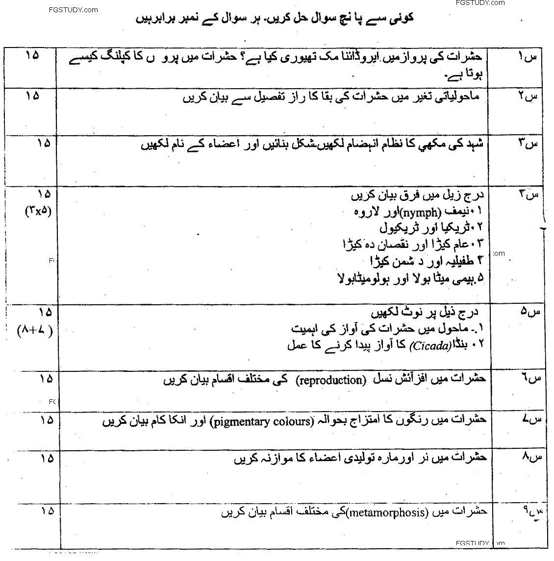 MSc Part 2 Zoology Entomology A Morphology Phsiology And Ecology Past Paper 2018 Punjab University Subjective