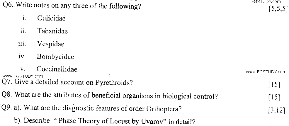 MSc Part 2 Zoology Entomology B Classifucation Of Insects And Pest Management Past Paper 2019 Punjab University Subjective
