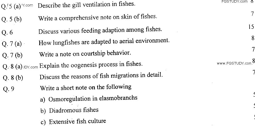 MSc Part 2 Zoology Fish Physiology And Breeding Past Paper 2019 Punjab University Subjective