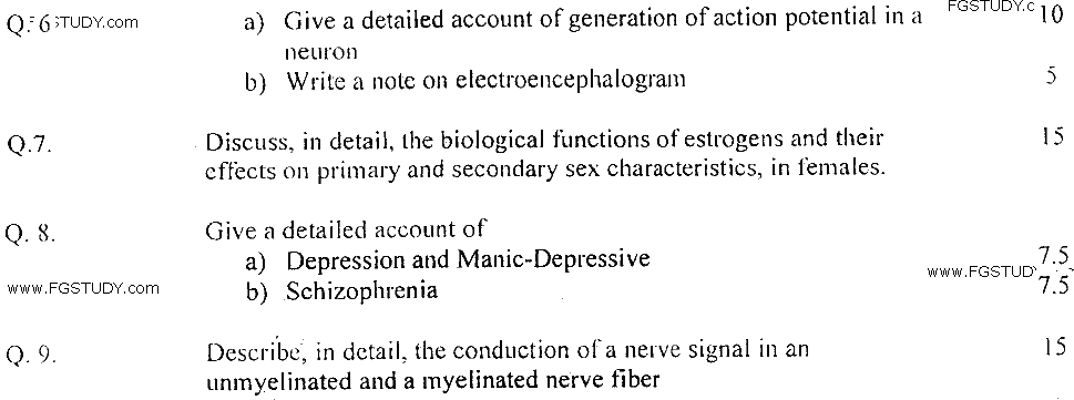 MSc Part 2 Zoology Physiology Of Coordination Past Paper 2019 Punjab University Subjective
