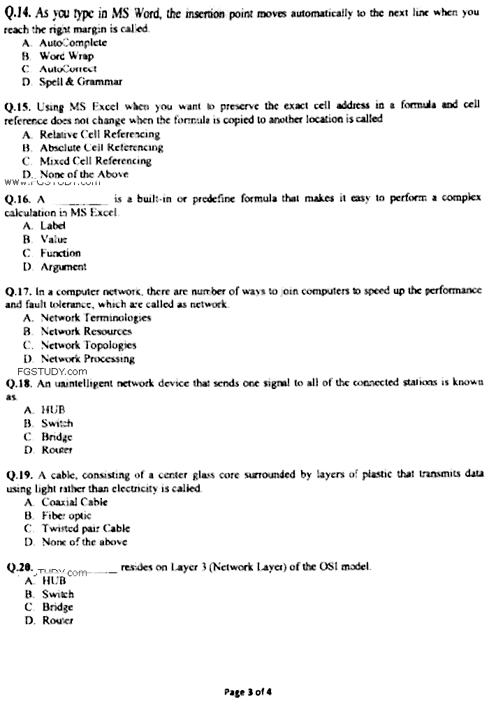 Doctor of Pharmacy Computer And Its Applications In Pharmacy Past Paper 2015 Punjab University Objective