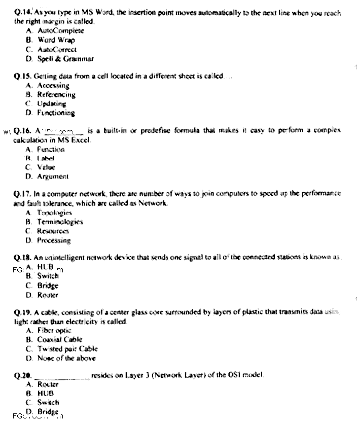 Doctor of Pharmacy Computer And Its Applications In Pharmacy Past Paper 2016 Punjab University Objective