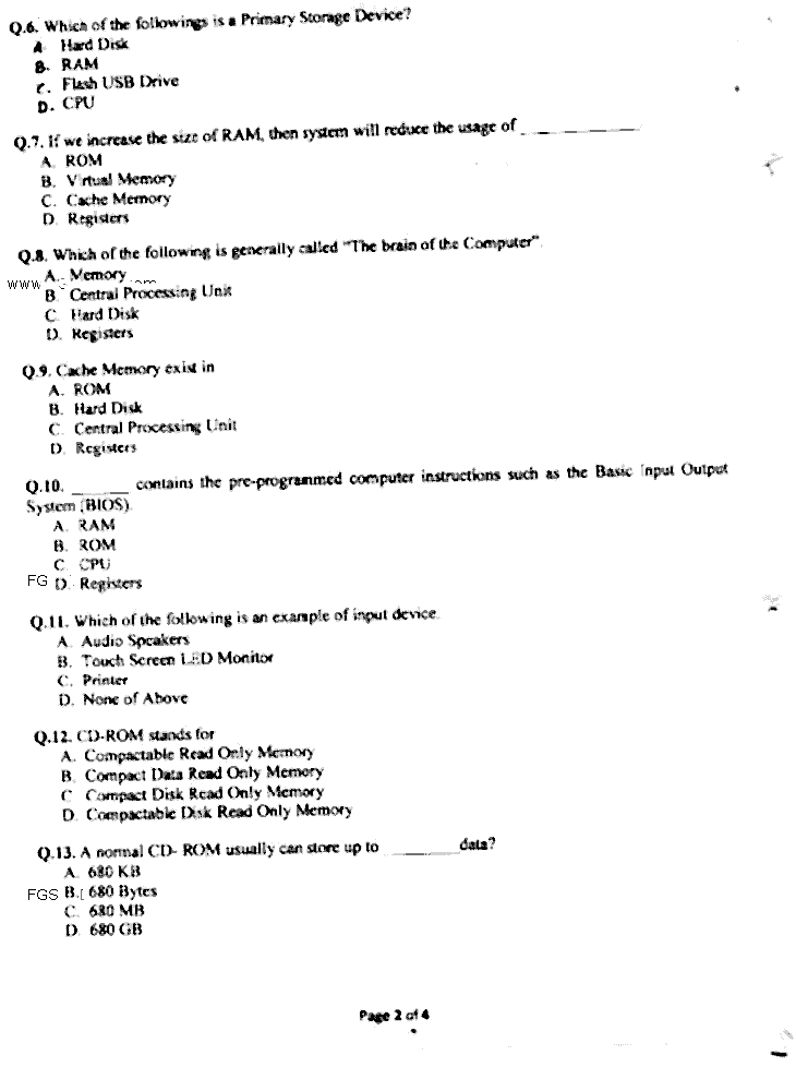 Doctor of Pharmacy Computer And Its Applications In Pharmacy Past Paper 2017 Punjab University Objective