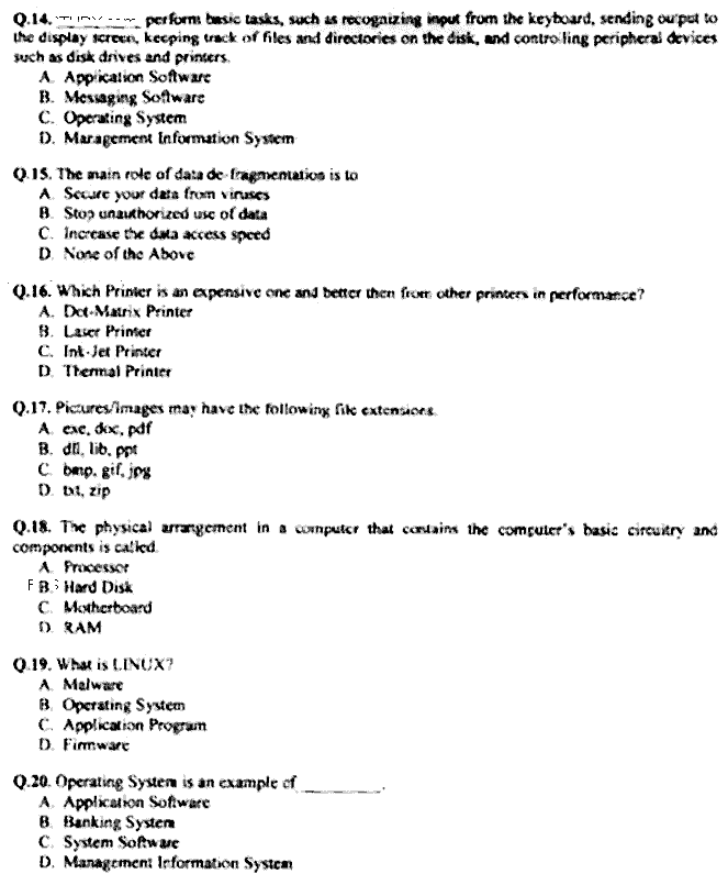 Doctor of Pharmacy Computer And Its Applications In Pharmacy Past Paper 2017 Punjab University Objective