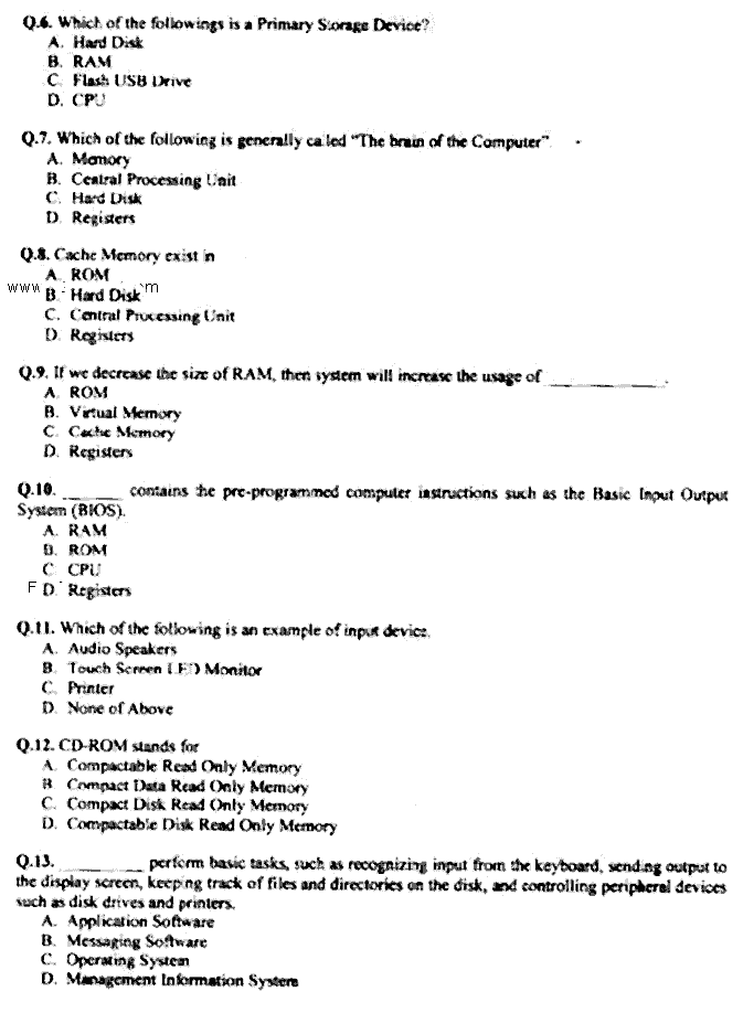 Doctor of Pharmacy Computer And Its Applications In Pharmacy Past Paper 2017 Punjab University Objective