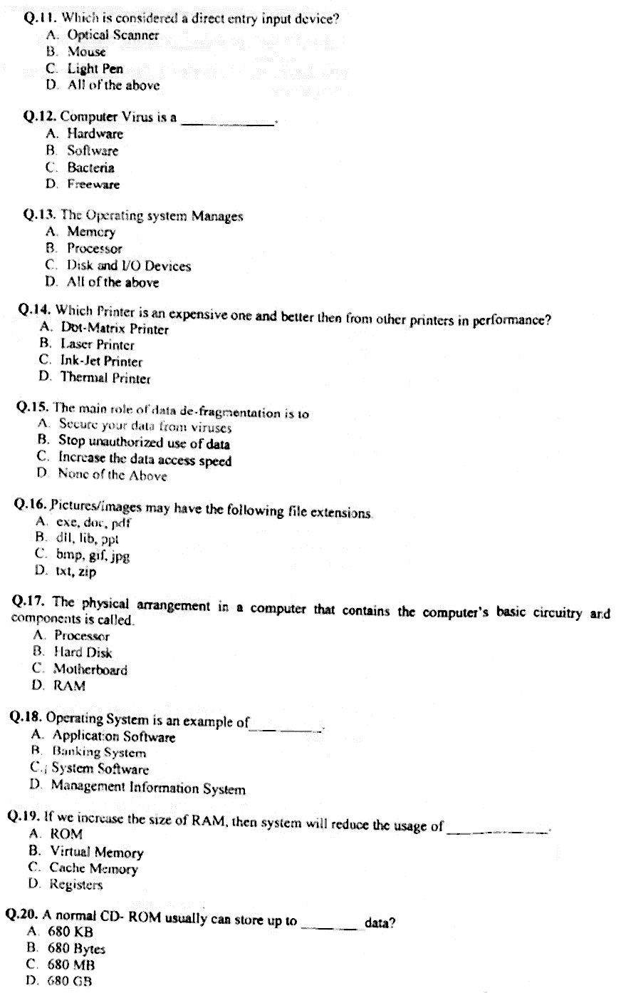 Doctor of Pharmacy Computer And Its Applications In Pharmacy Past Paper 2018 Punjab University Objective