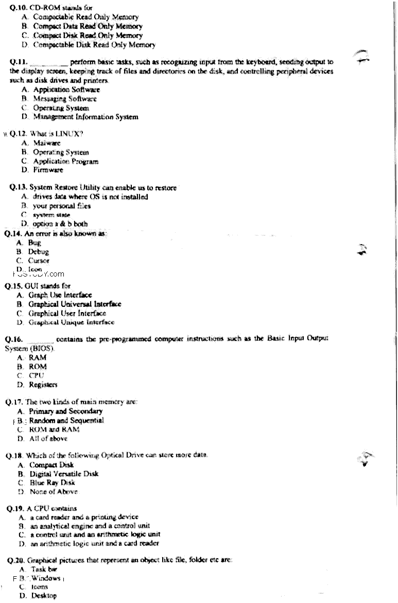 Doctor of Pharmacy Computer And Its Applications In Pharmacy Past Paper 2018 Punjab University Objective