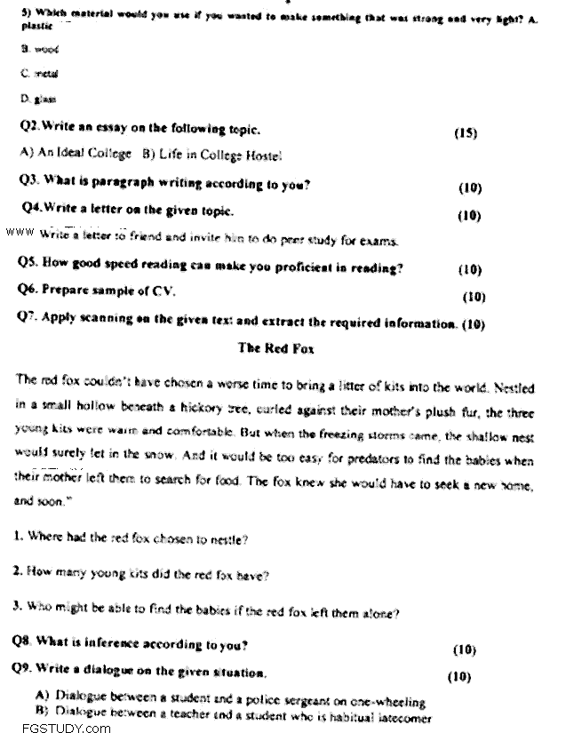 Doctor of Pharmacy English Past Paper 2016 Punjab University Subjective