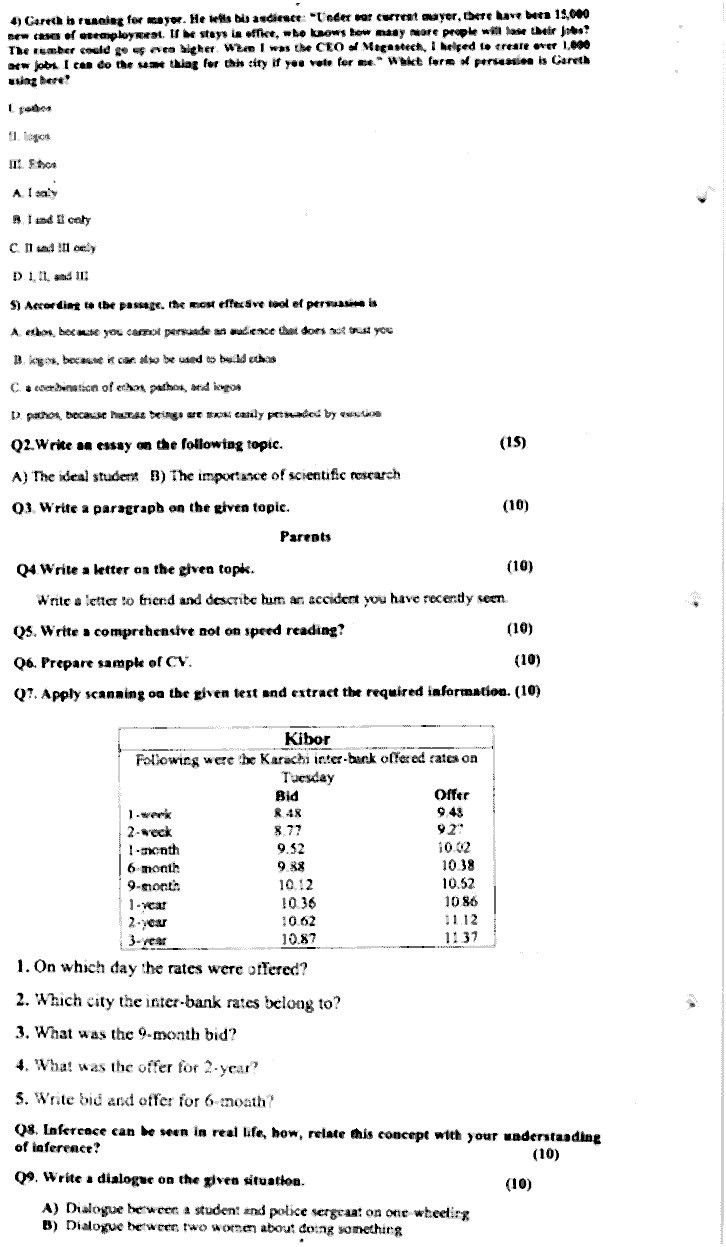 Doctor of Pharmacy English Past Paper 2017 Punjab University Subjective