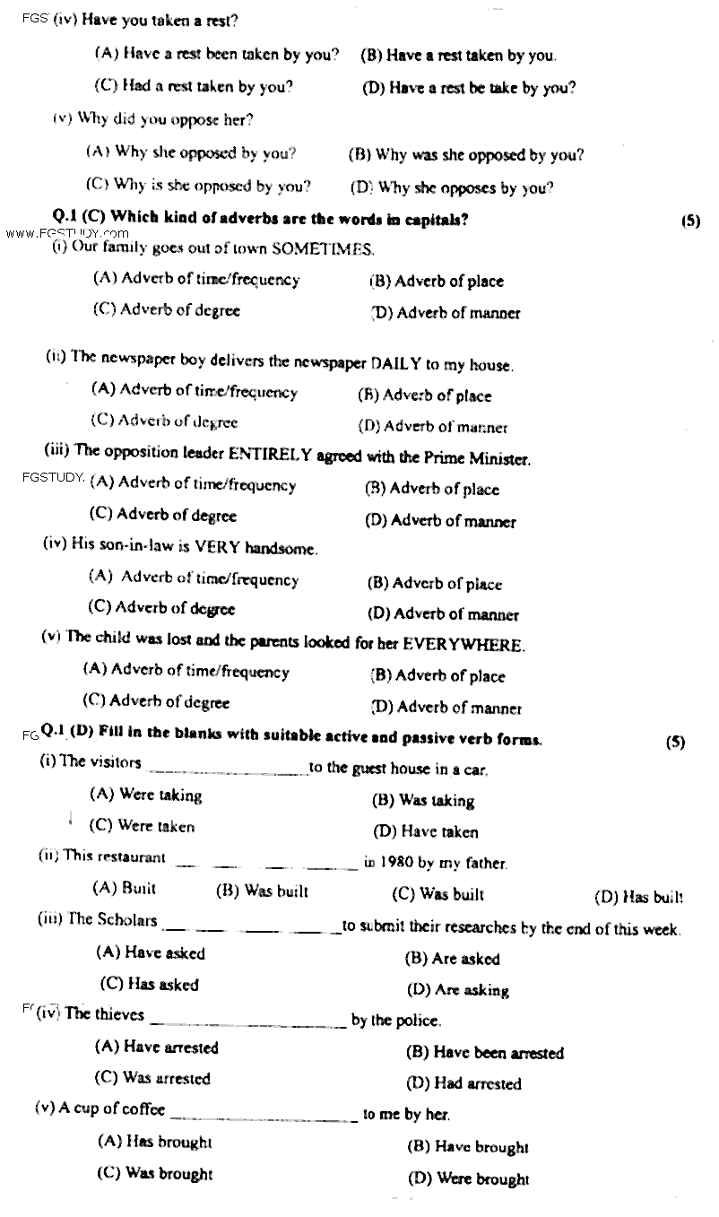 Doctor of Pharmacy English Past Paper 2018 Punjab University Objective