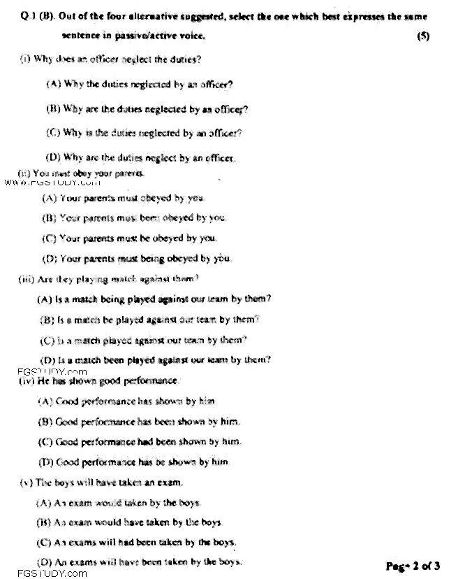 Doctor of Pharmacy English Past Paper 2018 Punjab University Objective