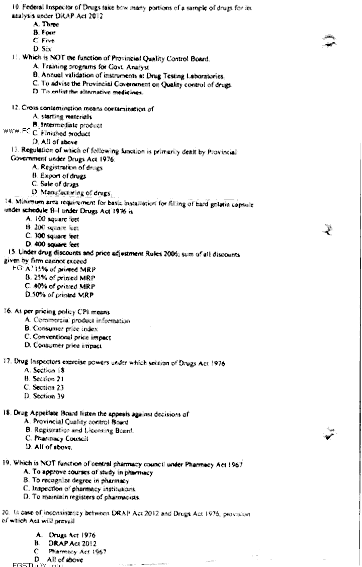 Doctor of Pharmacy Forensic Pharmacy Past Paper 2018 Punjab University Objective