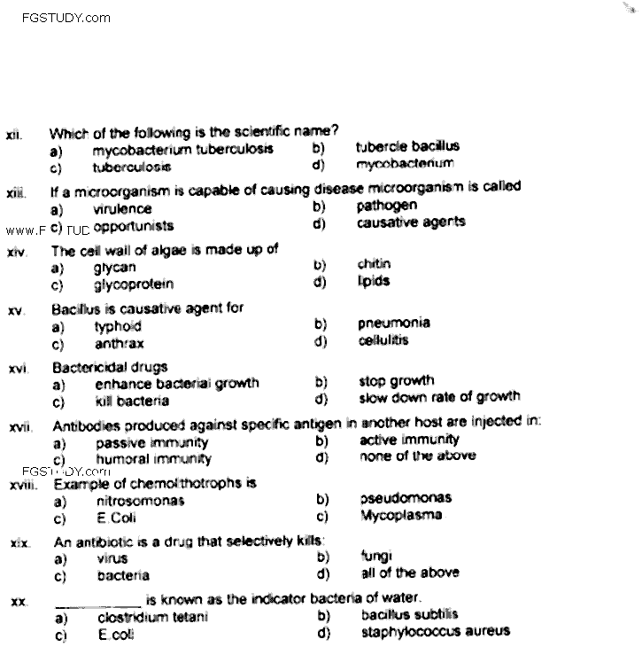 Doctor of Pharmacy Pharmaceutical Pharmaceutical Microbiology Immunology Past Paper 2019 Punjab University Objective