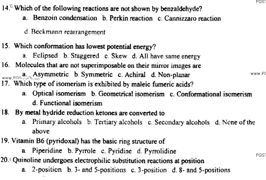 Doctor of Pharmacy Pharmaceutical Chemistry 1 Organic Past Paper 2018 Punjab University Objective