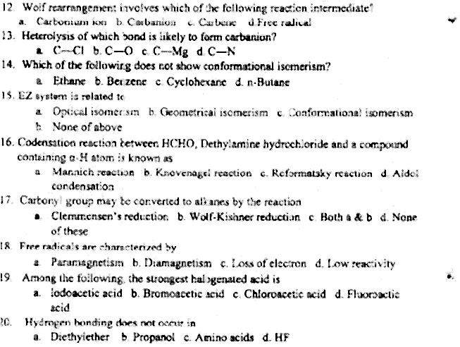 Doctor of Pharmacy Pharmaceutical Chemistry 1 Organic Past Paper 2018 Punjab University Objective