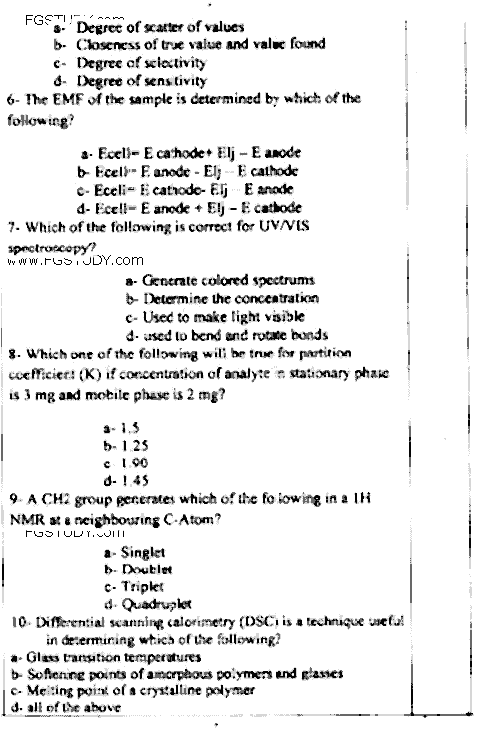 Doctor of Pharmacy Pharmaceutical Chemistry 2 Instrumentation Past Paper 2016 Punjab University Objective