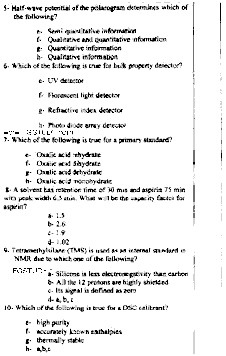 Doctor of Pharmacy Pharmaceutical Chemistry 2 Instrumentation Past Paper 2016 Punjab University Objective