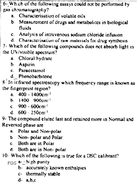 Doctor of Pharmacy Pharmaceutical Chemistry 2 Instrumentation Past Paper 2017 Punjab University Objective