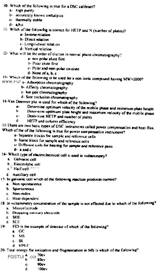Doctor of Pharmacy Pharmaceutical Chemistry 3 Pharmaceutical Analysis Past Paper 2018 Punjab University Objective
