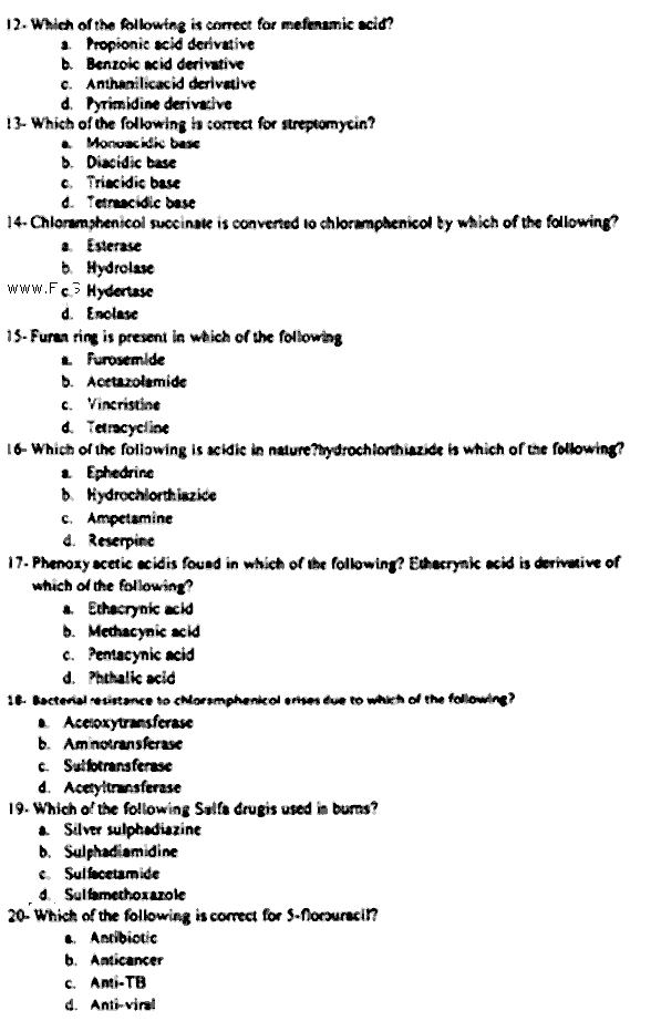 Doctor of Pharmacy Pharmaceutical Chemistry 4 Medicinal Chemistry Past Paper 2019 Punjab University Objective