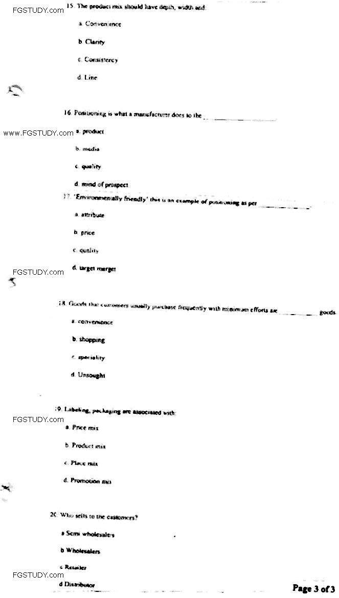Doctor of Pharmacy Pharmaceutical Management And Marketing Past Paper 2018 Punjab University Objective