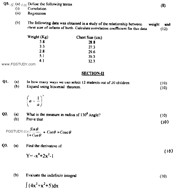Doctor of Pharmacy Pharmaceutical Mathematics And Biostatistics Past Paper 2015 Punjab University Subjective