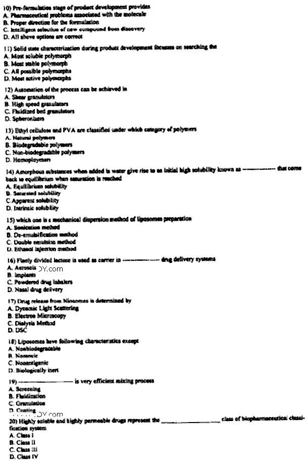 Doctor of Pharmacy Pharmaceutical Technology Past Paper 2019 Punjab University Objective