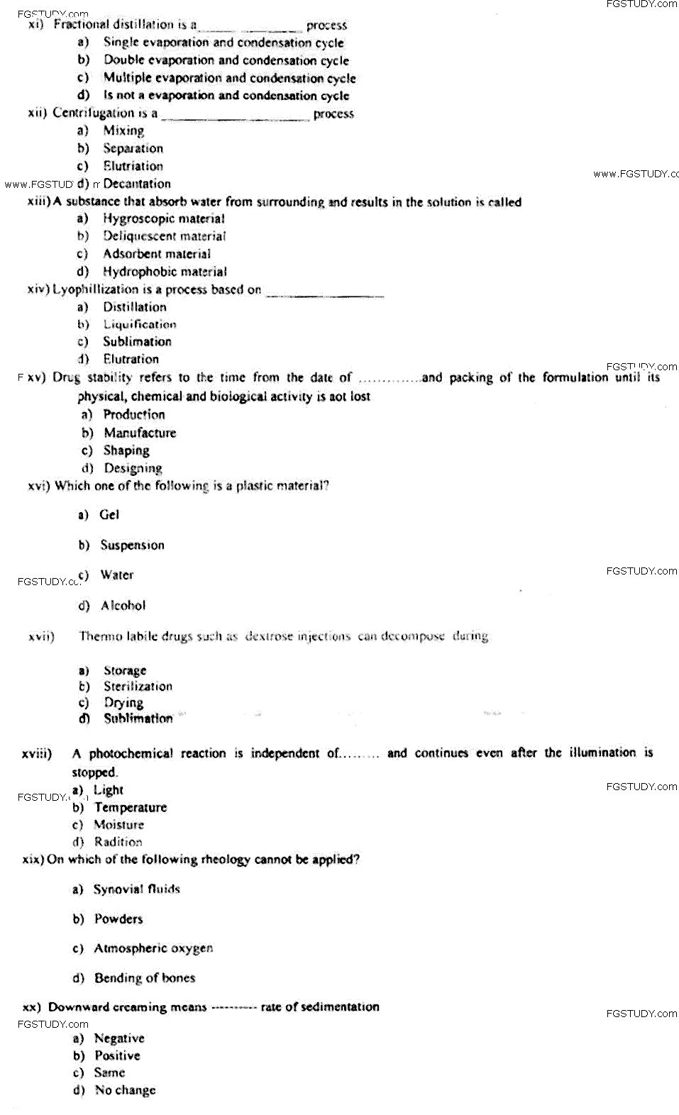 Doctor of Pharmacy Pharmaceutics 1 Physical Pharmacy Past Paper 2018 Punjab University Objective