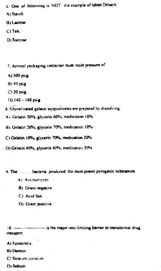 Doctor of Pharmacy Pharmaceutics 2 Dosage Forms Science Past Paper 2018 Punjab University Objective